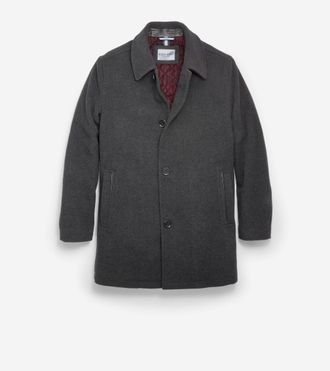 Cole Haan Mens Wool-Blend Car Coat - Grey Size Medium