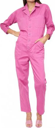 Pistola Denim Tanner Long Sleeve Field Worker Jumpsuit In Fuschia