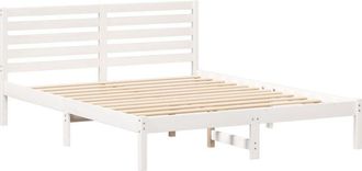 vidaXL Bed Frame with Headboard White 160 x 200 cm Solid pine wood Vidaxl