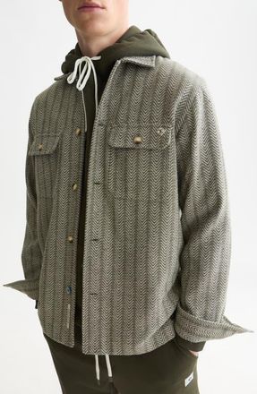 Scotch & Soda Herringbone Jacquard Relaxed Fit Shirt in Dark Forest at Nordstrom, Size Xx-Large