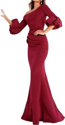 Jovani Off The Shoulder Scuba Mother Of The Bride Dress In Wine