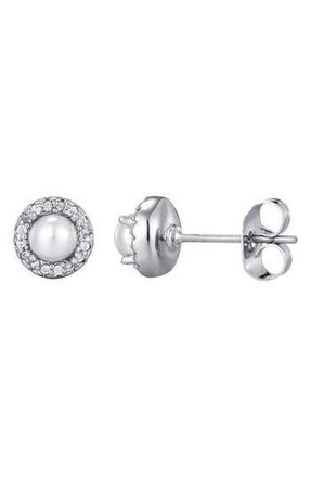Adornia Pav&eacute; Halo Freshwater Pearl Stud Earrings in Silver at Nordstrom Rack