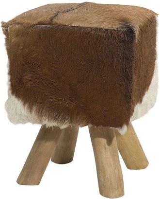 Beliani Footstool DALTON Leather Brown