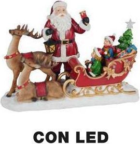 Vacchetti Vacchetti - Resina Led Pap&aacute; Noel Con Renos Y Trineo Rojo Cm38,5x17,5h27
