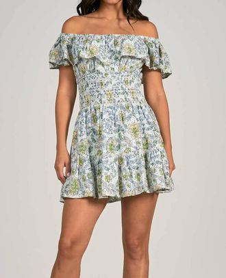 Elan Off Shoulder Ruffle Dress In White/floral