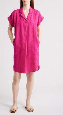 Eileen Fisher Cuff Sleeve Organic Linen Shift Dress in Fuchsia at Nordstrom Rack, Size X-Large