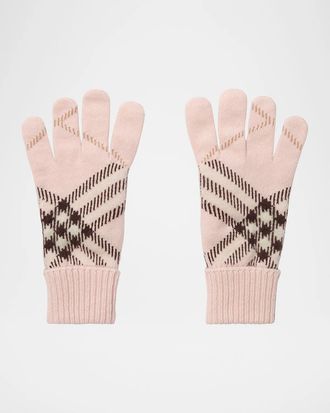Burberry Heritage Check Cashmere-Blend Gloves
