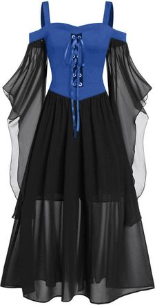 Generic Halloween Dresses for Women UK, Women Gothic Dress Trumpet Sleeve Retro Gown Medieval Witch Costume Adult Off Shoulder Strappy Chiffon Long Dresses La