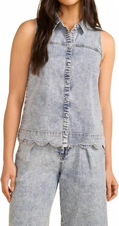 FDJ Sleeveless Button Front Cotton Shirt In Pale Wash