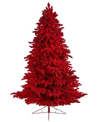 Nearly Natural 8Ft. Red Flocked Fraser Fir Artificial Christmas Tree