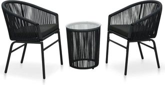 vidaXL 3 Piece Bistro Set with Cushions PVC Rattan Black, 48138