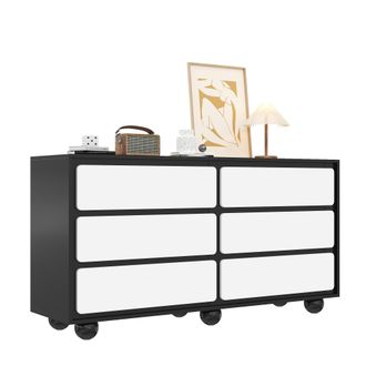 STILVORA Aparador C&oacute;moda Con 6 Cajones, Esquinas Redondeadas, Patas De Metal, Estilo Moderno, En Tablero De Part&iacute;culas, 140&times;38&times;74,5 Cm, Blanco Negro