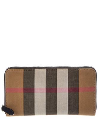 Burberry Check Canvas Zip Around Wallet