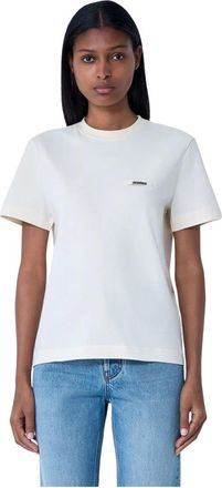 Jacquemus Tops, Dames, Wit, XS, Katoen, Logo Katoenen Jersey T-Shirt