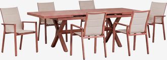 Sklum Set De Mesa De Jard&iacute;n Rectangular 180-240x90 Cm Extensible Y 6 Sillas De Jard&iacute;n Apilables Con Reposabrazos En Aluminio Karena Sklum