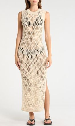 Elan Open Stitch Ruffle Hem Cover-Up Maxi Dress in Natural at Nordstrom, Size X-Small