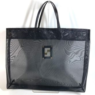 Fendi Black Gold Mesh Leather Handbag Shoulder Bag Tote Bag (Pre-Owned)