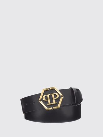 Philipp Plein Bovine Leather Belt with Hexagon Monogram Buckle