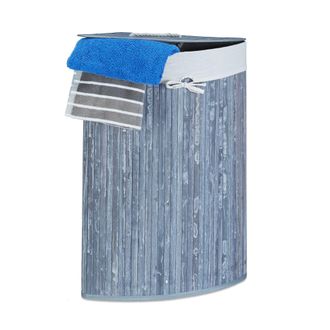 Relaxdays Cesto Ropa Sucia Esquinero, Cubo Colada Plegable Con Tapa, Canasta, Bamb&uacute;, 60 L, 65 X 49,5 X 37 Cm, Gris - Relaxdays