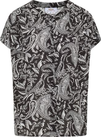 Usha blouse met korte mouwen Dames zwart wit