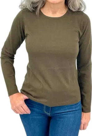 Kinross Cashmere Long Sleeve Crew Top In Loden