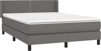 vidaXL Vidaxl - Cama Box Spring Con Colch&oacute;n Cuero Sint&eacute;tico Gris 140x190 Cm
