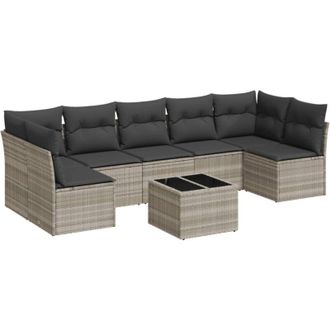 vidaXL Vidaxl - Set De Sof&aacute;s De Jard&iacute;n 8 Pzas Y Cojines Rat&aacute;n Sint&eacute;tico Gris