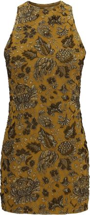 Saint Laurent Brown Floral Round Neck Mini Dress