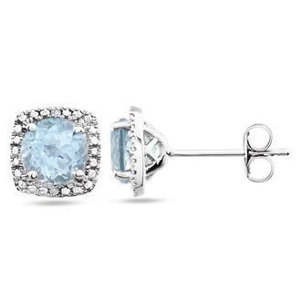 Allurez Natural Gemstone & Diamond Stud Earrings Sterling Silver in 1.07Ct, Blue Topaz at Nordstrom