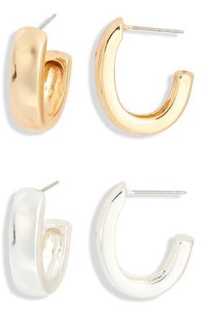Leith 2-Pack Puffy Huggie Hoop Earrings in Gold- Silver at Nordstrom Rack