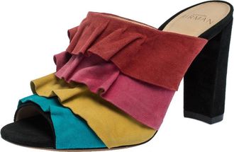 Alexandre Birman Multicolor Suede Ruffled Sandals