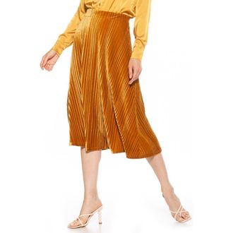 Alexia Admor Alania Pleated Velvet Midi Skirt in Golden at Nordstrom Rack, Size X-Small
