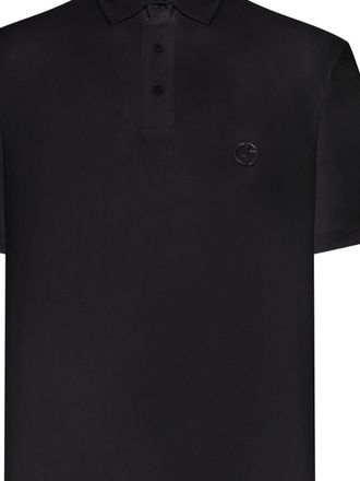 Giorgio Armani Logo-Embroidered Cotton Polo - Black