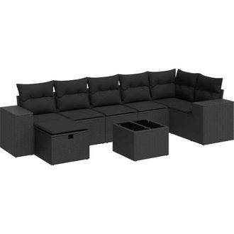 vidaXL Set De Sof&aacute;s De Jard&iacute;n Y Cojines 8 Piezas Rat&aacute;n Sint&eacute;tico Negro