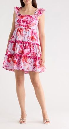 Eliza J Square Neck Ruffle Dress in Lilac Comb at Nordstrom Rack, Size 10