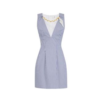 Elisabetta Franchi Striped Chain Mini Dress - Dames - Korte kleedjes - Blauw - L - Katoen - Kleedjes