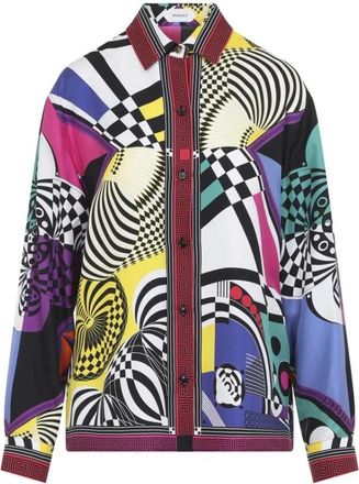 Versace Camicia Manica Lunga in Seta con Stampa Geometrica - - Blouses & Shirts - Donna - Multicolore - M