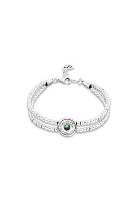 UNOde50 Double Silver-Plated Ball Bracelet with Eye Detail and Green Crystal at Nordstrom, Size Medium