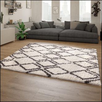 Paco Home Paco Home - Alfombra Sal&oacute;n Pelo Largo Shaggy Motivo Escandinavo Vintage Gris Crema 120x160 Cm