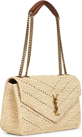 Saint Laurent Womens Shoulder Bag Loulou Medium Beige Raffia