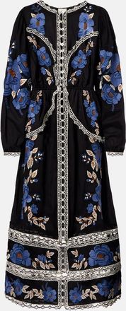 Farm Rio Embroidered floral cotton midi dress
