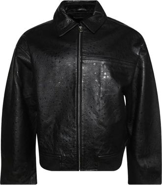 Nahmias Leren bomberjack met sterrenpatroon - Zwart