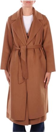 Manila Grace Dubbele rij knopen wollen mix jas met riem - Dames - Jas met riem - Bruin - 2XS - Wol - Jassen