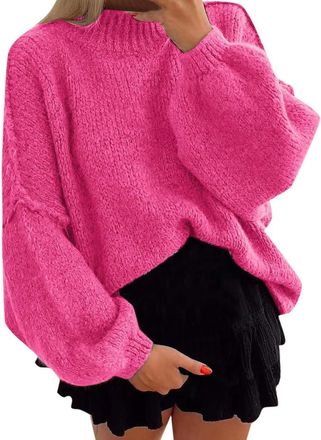 Generic Mock Neck Jumper Women - Knitted Jumpers For Women Baggy Long Sleeve Tops Winter Jumpers Cable Knit Jumpers Ribbed Knit Sweater For Women Basic Plain 