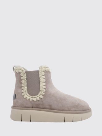 Mou Stivaletti chelsea in suede bicolor con fodera in shearling e cuciture a contrasto