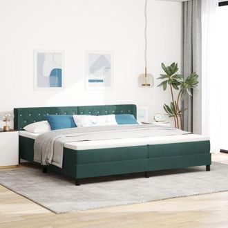 vidaXL Box Spring Bed with Mattress Black 100x200 cm Velvet Dark green vidaXL