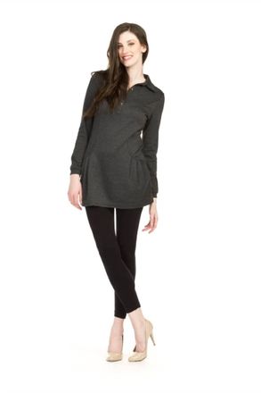 Papillon Herringbone Collared Sweater Dress With Pockets In Grey