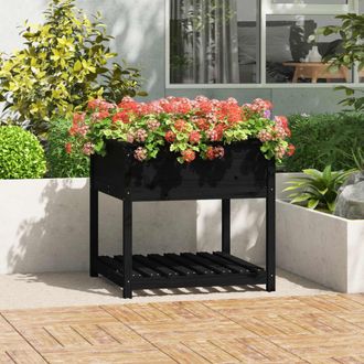 vidaXL Vidaxl - Jardinera Con Estante Madera Maciza Pino Negro 82,5x82,5x81 Cm