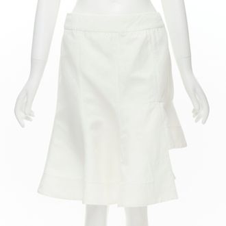Marni cotton linen asymmetric step hem pleated flared skirt