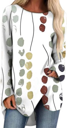 Generic Print Long Sleeve Tops for Women UK Oversized Round Neck Lightweight Soft Casual Blouses Ladies Autumn Winter Business Office Work Blouse